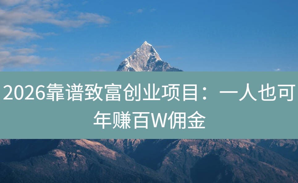 2026靠谱致富创业项目：一人也可年赚百W佣金